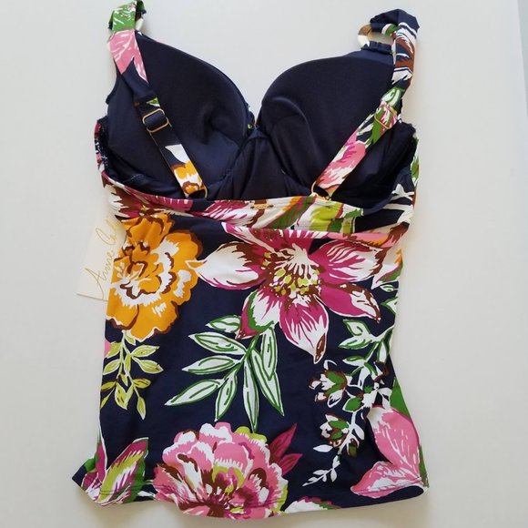 Anne Cole Tropical Bloom Twist Front Tankini Swim Top - Picture 6 of 9